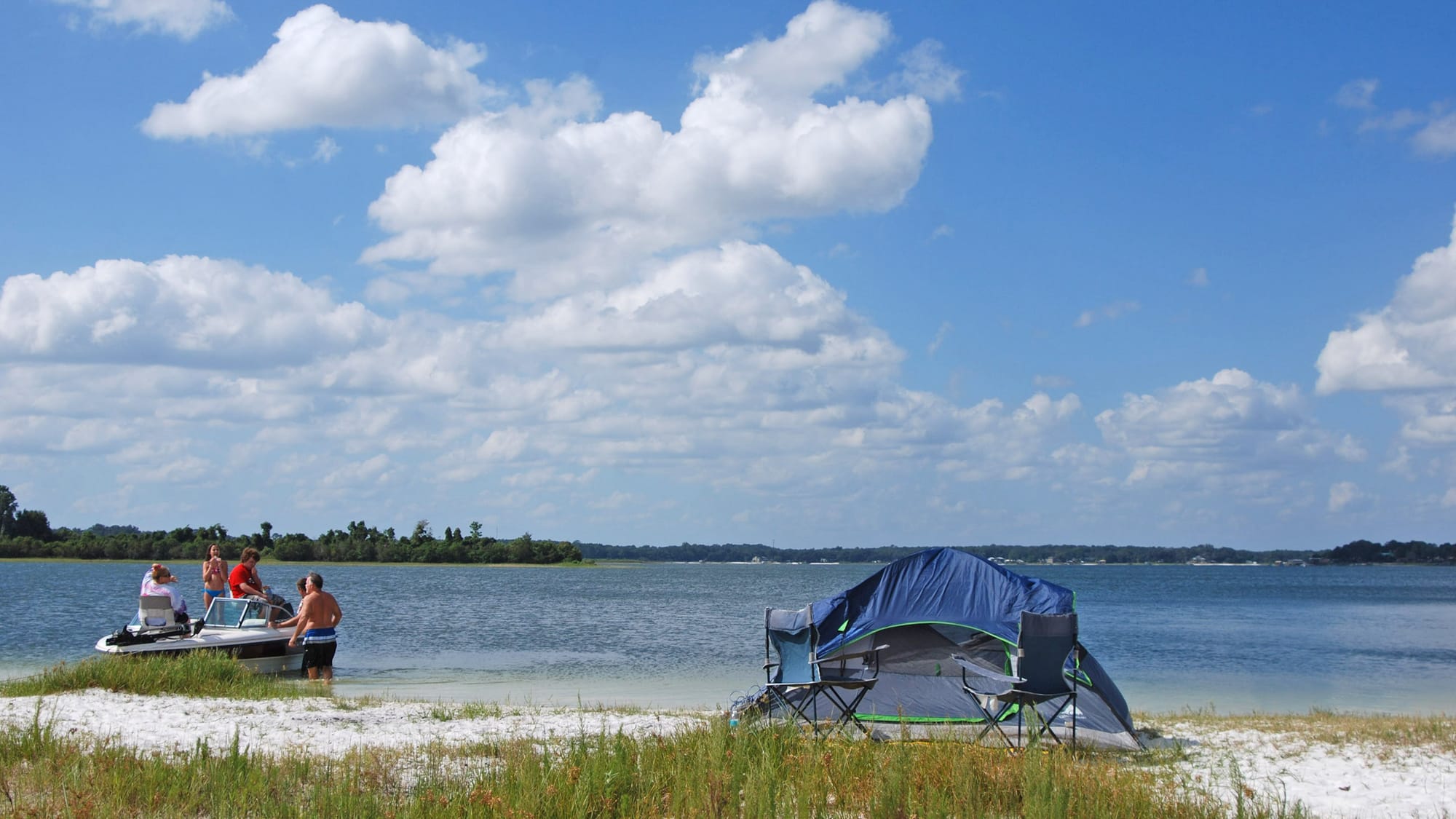 Boater camping out on the beach