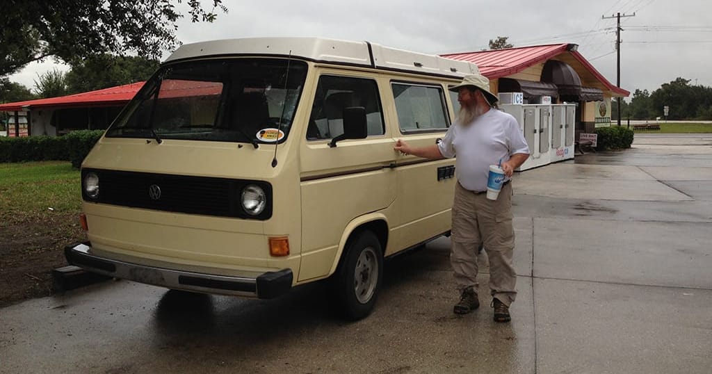 Rainy day with VW camper van