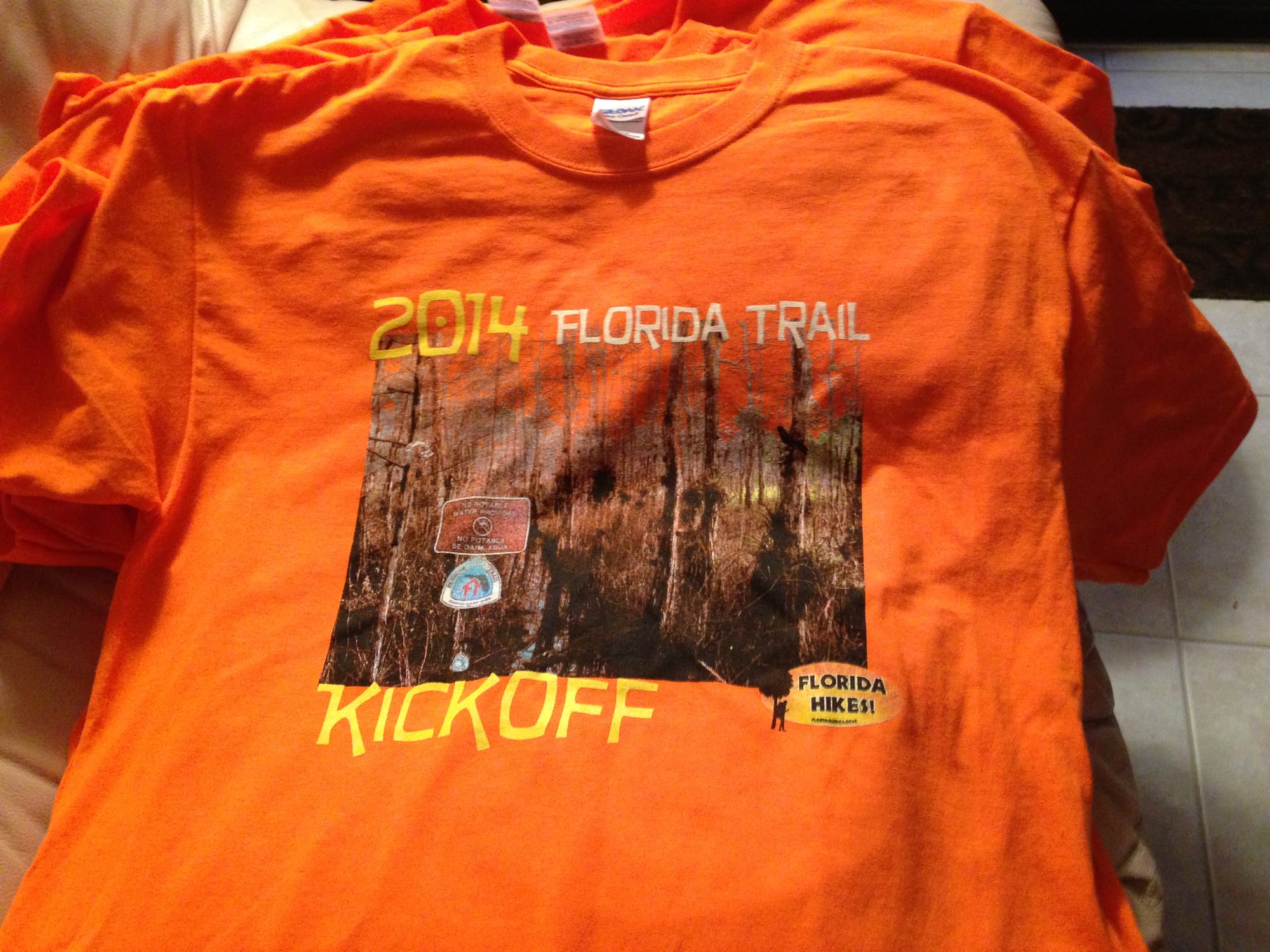 Bright orange 2014 Florida Trail kickoff t-shirt