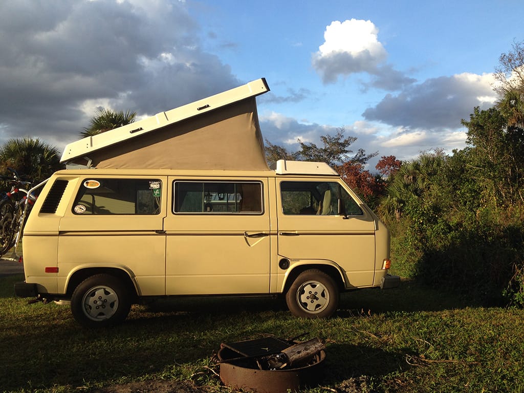 Primitive camping setting for VW Westfalia