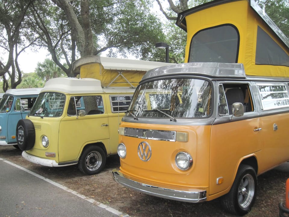 A row of VW camper vans